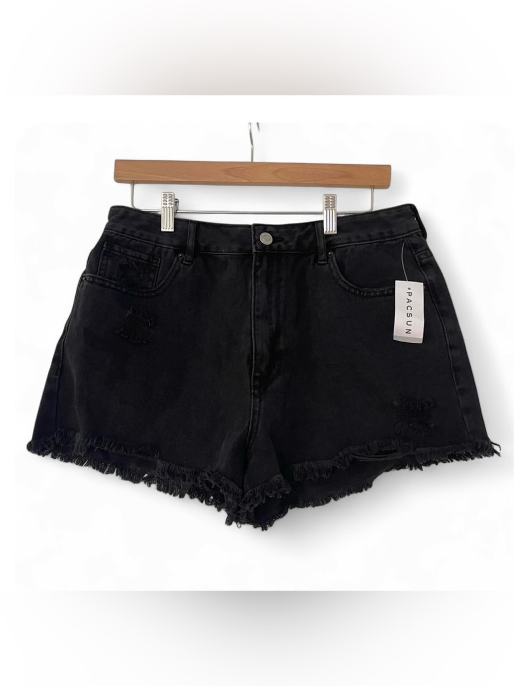 PacSun Black Frayed Hem High-Rise Denim Shorts Summer Capsule Wardrobe
